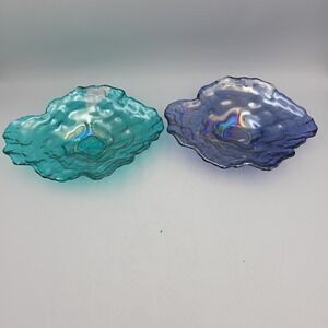 (2) AKCAM Iridescent  Oyster Shell Decorative Dish Plate Blue And Purple READ